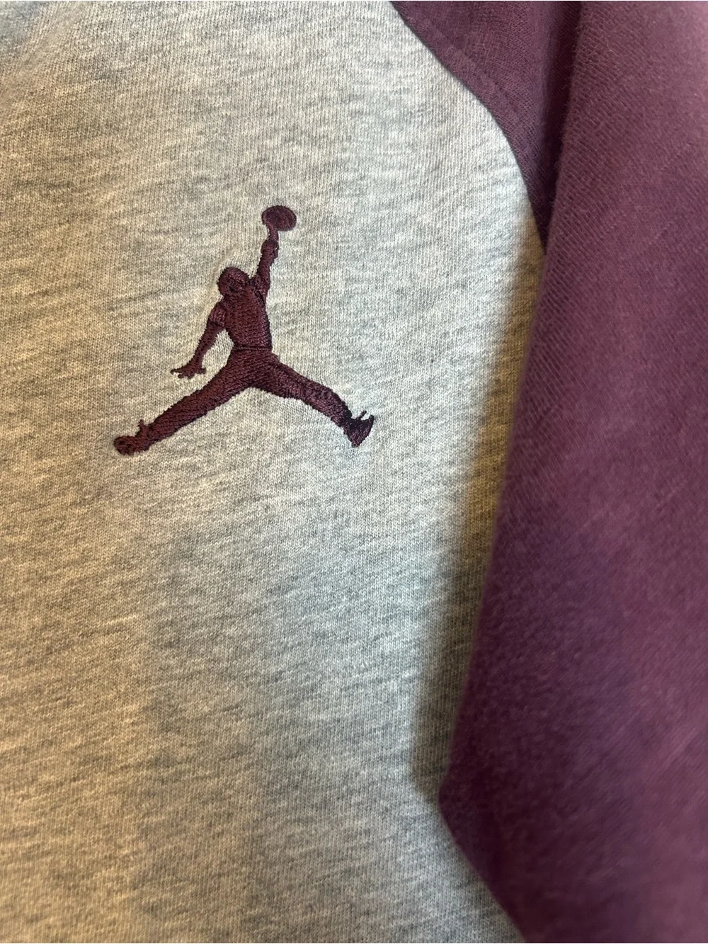 Vintage Jordan Grey Body with Maroon Raglan Henley Long Sleeve Shirt